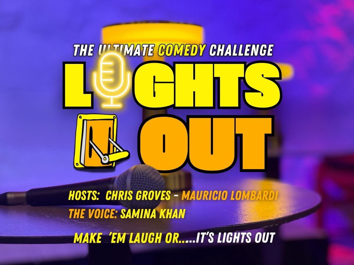 "Lights Out comedy show at Secret Comedy Club in Barcelona, where the audience turns off lights to eliminate comedians in an interactive stand-up night."