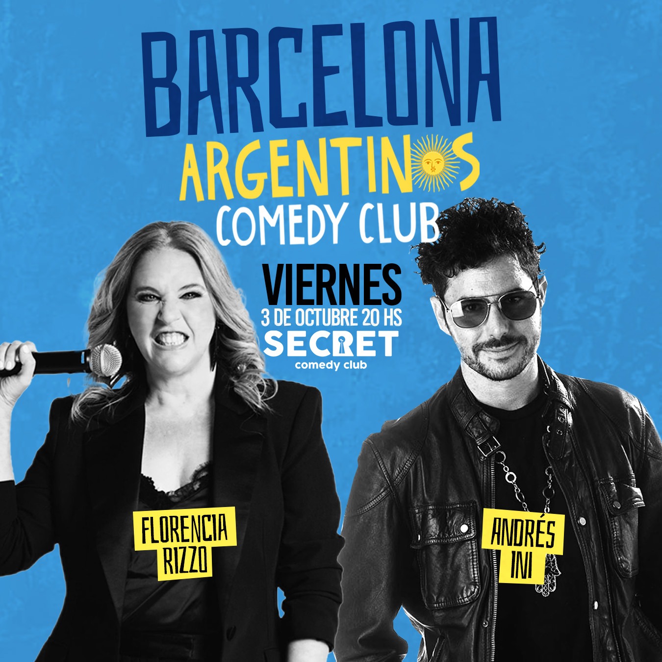 Una noche de stand-up argentino en Barcelona con Florencia Rizzo y Andrés Ini: humor filoso, vivencias del sur y muchas risas en el Secret Comedy Club.