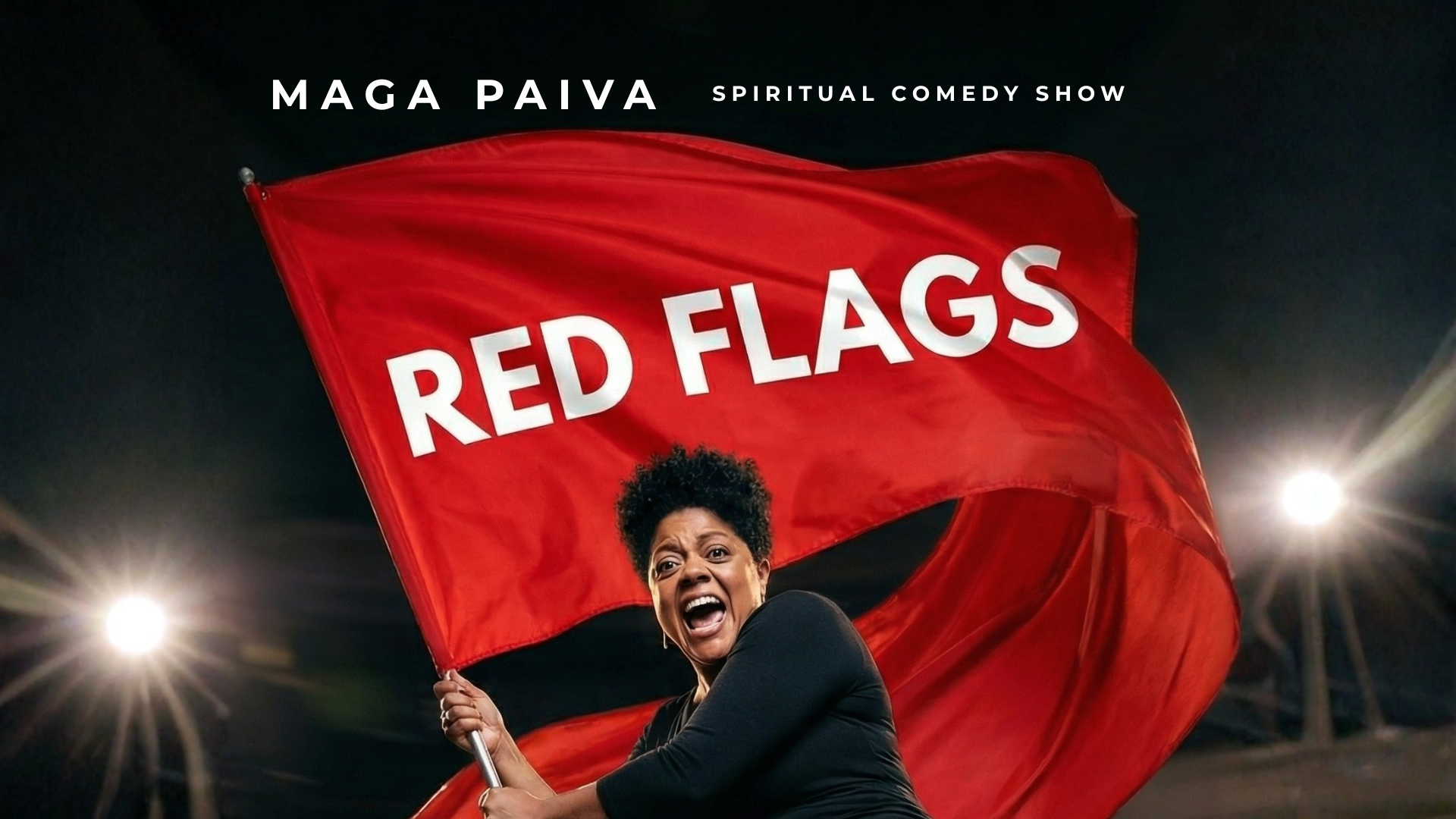 Cartel del show Red Flags Spiritual Comedy Show con Maga Paiva en Secret Comedy Club Barcelona