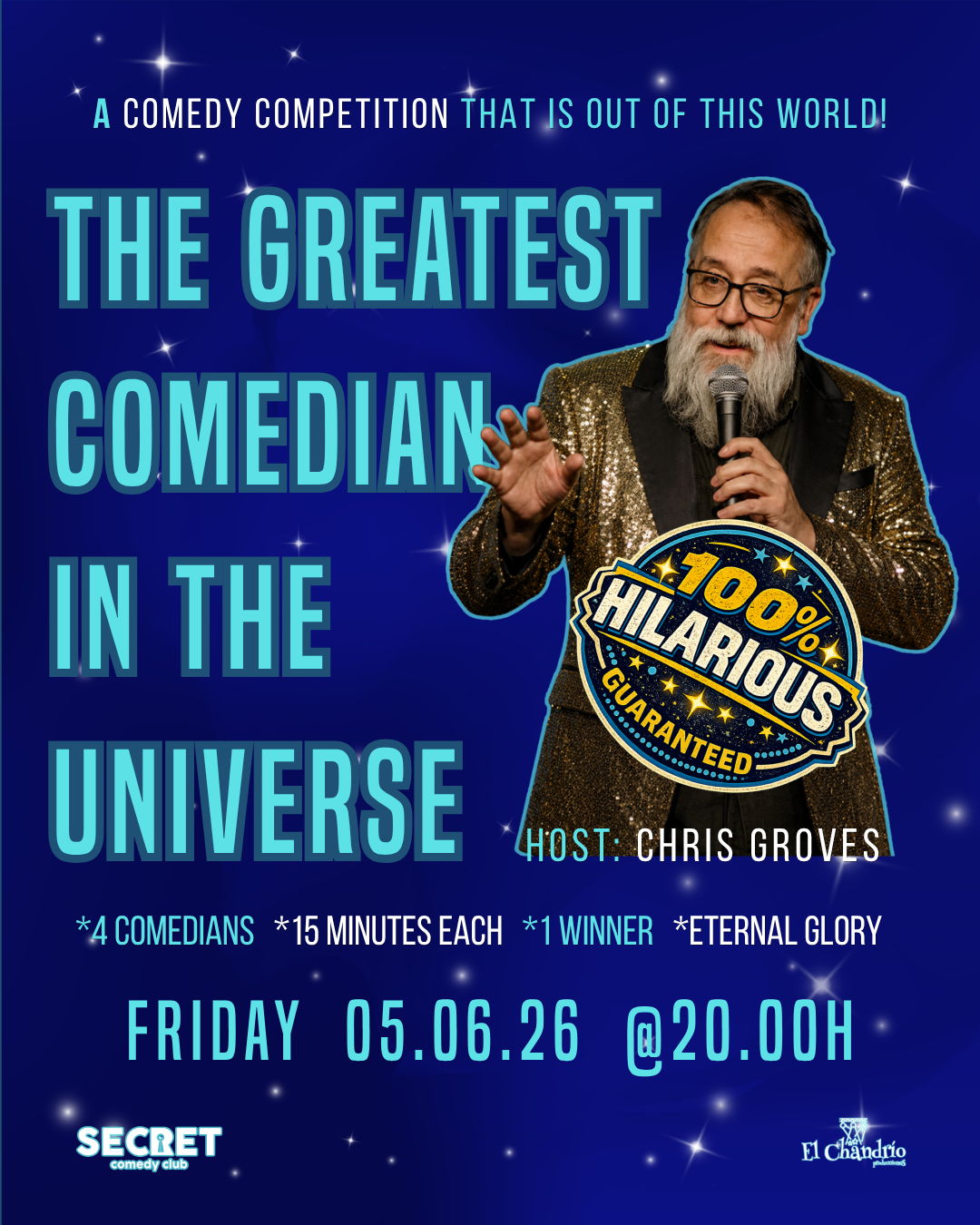 The Greatest Comedian in the Universe stand-up comedy competition at Secret Comedy Club Barcelona