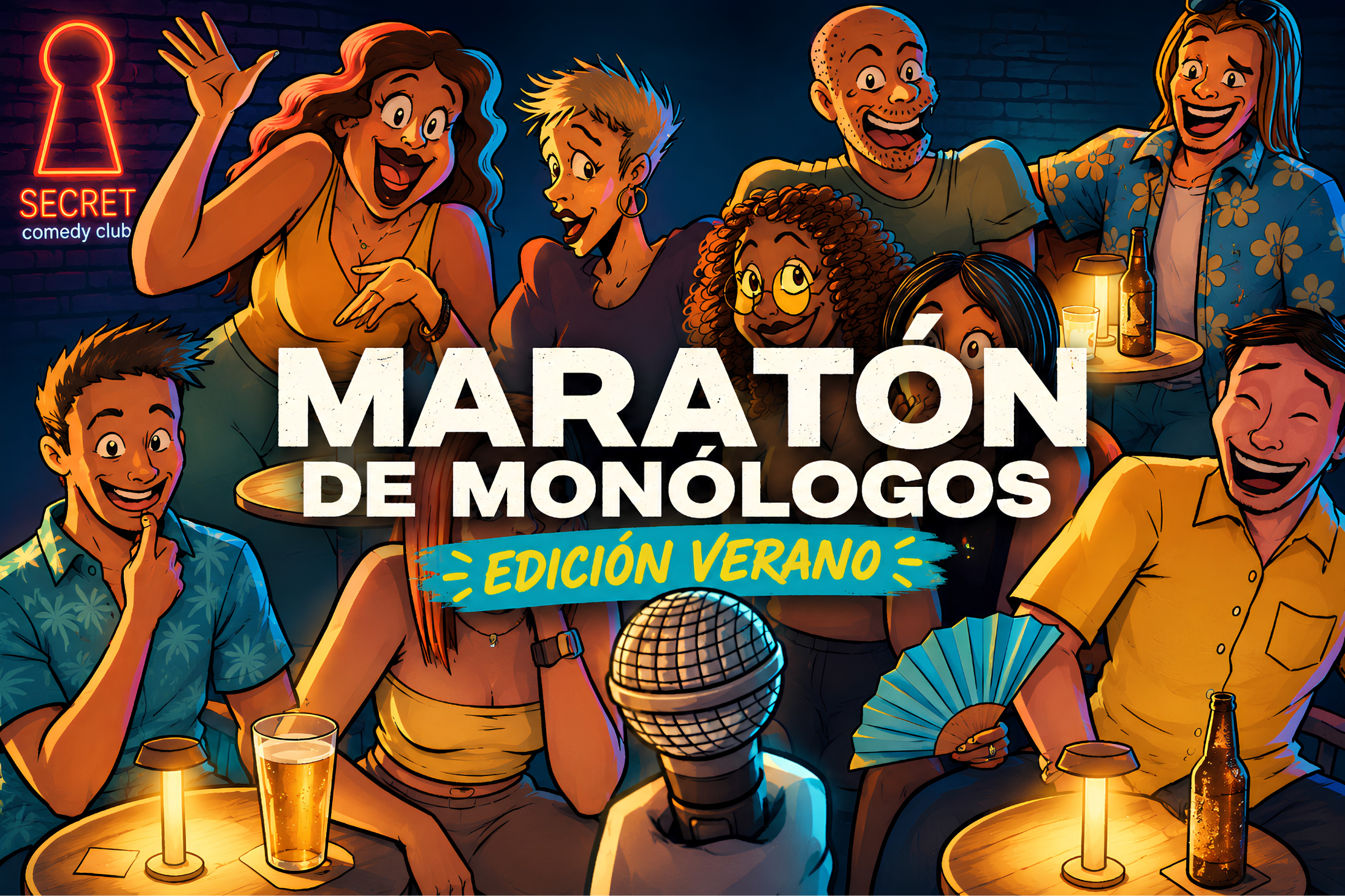 Maratón de Monólogos Edición Verano, show de stand up en Barcelona en Secret Comedy Club